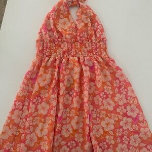 Junior Halter dress floral orange and pink